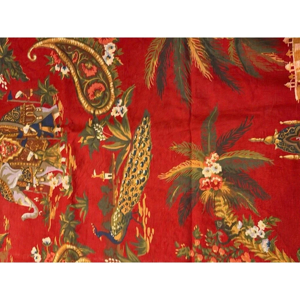Pottery Barn Red Chinoiserie Elephant/Camel Palm Trees 2 Sided Table Runner